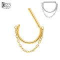 ASTM F136 Titanium 16G Hinged Segment D Shape Clicker Septum Ring with Chain Nose Ring Cartilage Earring Helix Lobe Piercing.