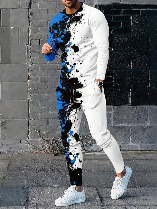 Casual Long-Sleeved T Shirt Pants 2-Piece (Set) For Men's
