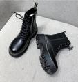 Minimalist Lace-up Combat Women Boots 5Cm Chunky Heel Platform Women Boots British Style Thick Sole Increase Height Casual Boots.
