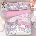 Cute Kuromi new four-piece bed sheet set with bunk bed single bed three-piece set Sanrio anime girly heart bedding wholesale.