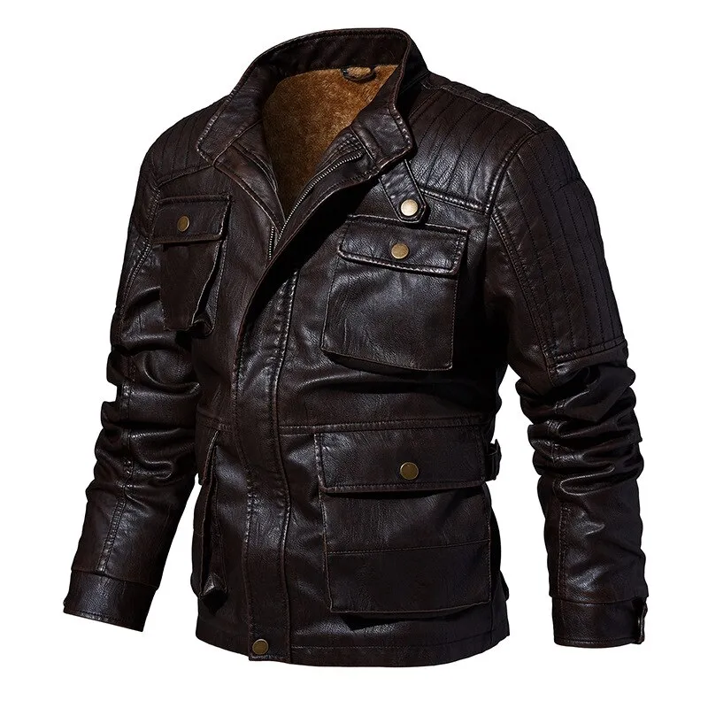 Winter Thick Warm Leather Jackets Men's Outwear Coats Military