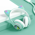 Cute Kitty Headphone_Cute Cat Headphone_STN-28 Over Ear Music Headset Glowing Cat Ear Headphones Foldable Wireless BT5.0 Earphone with Mic.