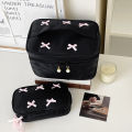 Simple Bow Black Makeup Bag Portable Storage Bag Cosmetic Organizer Pencil Case@#BD241D. 
