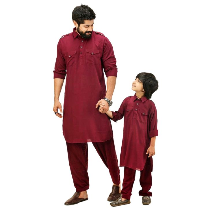 Premium Quality Maroon Color Kabli Set For Men - Merun Colour Kabil Set - Men'S Premium Quality Meroon Kabli Set - Panjabi- Linen Cotton Kabli Set For Men