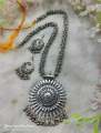 Antique Design Oxidised Silver Necklace With Earrings - Necklace For Girls.