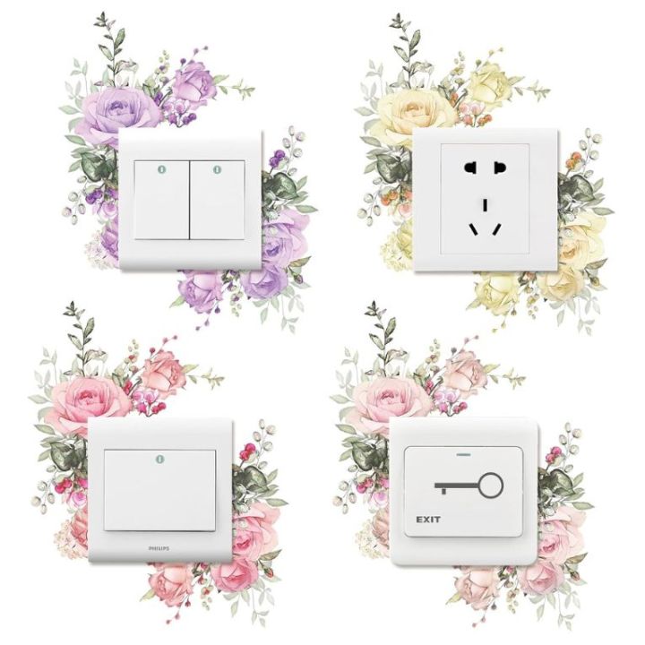 Rose Design Switch Sticker Waterproof Floral Switch Sticker Self-adhesive Wall Decal for Living Room Bedroom Kids Room Peel Stick Decoration Pvc Material Waterproof Switch Sticker