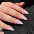 24pcs milkey gradient white glitter false nails with glue press on nails almond acrylic nail diamond ballet artificial nail.
