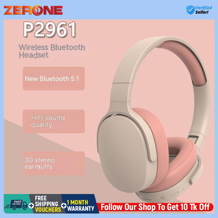 Hifi Sound Headphone P2961 Wireless Over-ear Gaming Headset with Bluetooth 5.1 Foldable Design Hifi Stereo Sound Long Battery Life and Noise Cancelling Perfect for Gamers