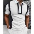 Summer Men's Clothes Polo Shirts Casual Turn-Down Collar Zipper Streetwear Plus Sign Print Short Sleeve Tee Shirt Men Polos Tops. 