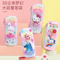 Quick Hair EVA Double-Layer Pencil Case Female Student Cartoon Pencil Case Offset Printing Three-Layer Simple PVC Laser Pencil Case. 
