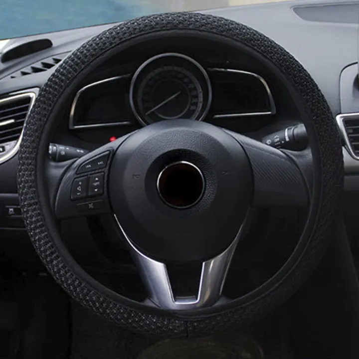 15''/38cm%20Car%20Steering%20Wheel%20Cover%20Microfiber%20Breathable%20Anti-slip%20Black%20Leather%20-%20Image%205