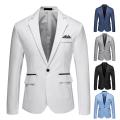 【Nightmaree】Stylish Men Blazer Temperament Wedding Blazer Solid Color Good Touch Slim Fit Suit Coat One Button. 