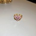 Barbara Bangladesh Jewelry GEM girl Zircon pink geometric heart open ring Korea. 