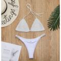 Women's Sexyy Shining Diamond Split Swimsuit Sexyy Bikini Shining Silver Solid Bra Bikinis Set Sexyy Swimwear Without Chest Pads and Underwires (S/M/L). 
