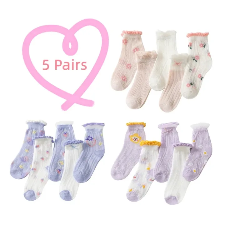 Kids%20Socks%205%20Pairs/Lot%20Spring%20Summer%20Cotton%20Girls%20Boys%20Cute%20Flowers%20Pattern%20For%20Children%20Baby%20Princess%20Mesh%20Socks%200-12%20Years%20Old%20-%20Image%205