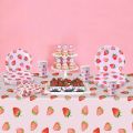Strawberry Party Disposable Tableware Sets Picnic Pink Fruit Tool Gril Birthday Party Decorative Dessert Plastic Tableplates.