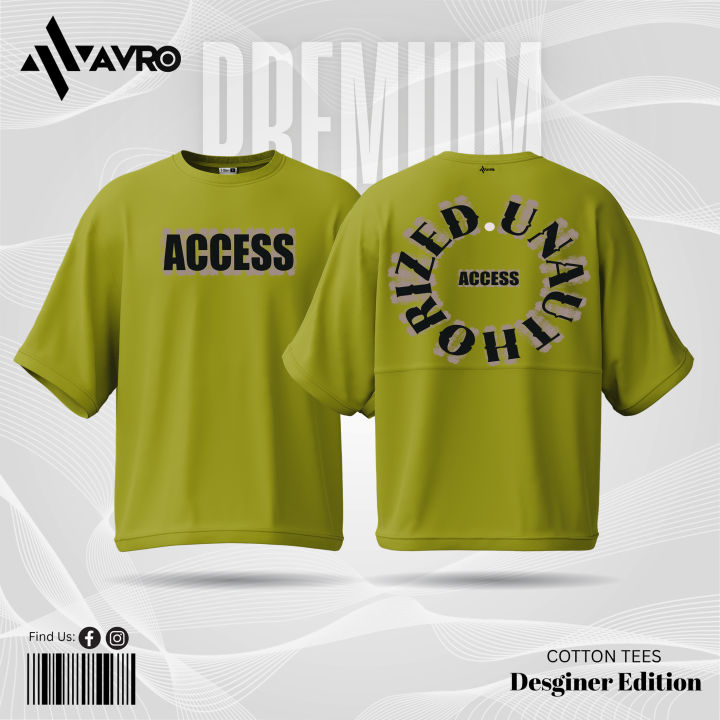 Avro Premium Men's Semi Drop Shoulder T shirt - UNAUTHORIZED ACCESS - Cotton Fabric Soft & Comfortable - Tshirt For Men