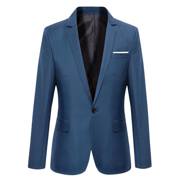 【Best value】 Blue Men Blazers Work Office 2022 Men Tuxedos For Formal Occasions Pockets Coat Blazers Male Men's Business Slim Blazers