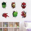 Hulk Iron Hand Mask Spider-man Wall Stickers Broken Wall Poster Wall Art Car Decal Kids Room Decor Boys Favors.