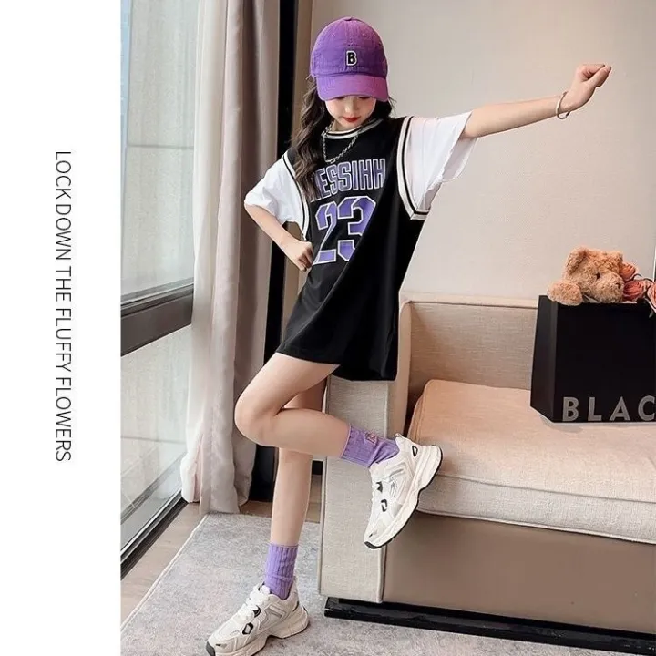 Summer%20Girls%20T%20T-shirt%20Skirt%20Mid-Length%20Korean%20Style%20False%20Two-Piece%20Basketball%20Wear%20Loose%20Fried%20Street%20Girls%20Sports%20Dress%20-%20Image%206