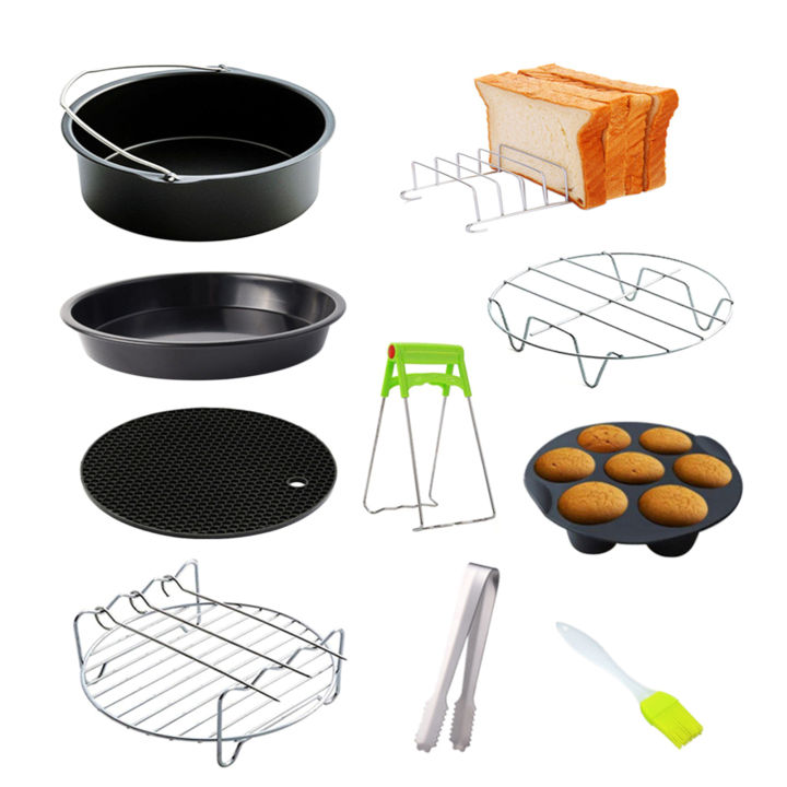 10Pcs%20Air%20Fryer%20Accessory%20Kit%20Frying%20Baking%20Pan%20Rack%20Pizza%20Tray%20Pot%20Metal%20Holder%20Bread%20Bracket%20Cupcake%20Mould%20Set%20for%203.2QT-5.8QT%20Air%20Fryer%20-%20Image%202