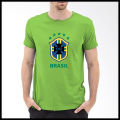 Brazil Flag With Brazilian Football Logo Round Neck Tshirt.