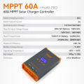 PowMr 2024 New 100% Mppt 60A Solar Charge Controller 12v-48v Auto 160vdc lcd fan Support Parallel Up to 12 Units Support Lead Acid Lithium Battery Temperature Compensation HHJ60-PRO. 