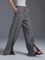 Lemongor Urban Office Lady Fashion Split-Front Pleated Wide Leg Suit Pants Spring Autumn High-Waisted Casual Trousers For Women. 