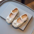 Girls' Little Leather Shoes Spring 2024 New Children's Rhinestone Lace Bow Princess Shoes Little Girls Performance Shoes.