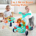 Eners Sit to Stand Baby Learning Walker with Wheels, Baby Activity Walker, 2 in 1 Baby Push Walkers and Activity Center, Walker for Baby Boy Girl (Pink).