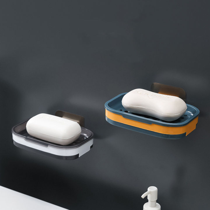 1/2PCS%20Simple%20Soap%20Box%20Punch-free%20Wall-mounted%20Household%20Soap%20Rack%20Double-layer%20Drain%20Soap%20Box%20Bathroom%20Sink%20Accessories%20-%20Image%204