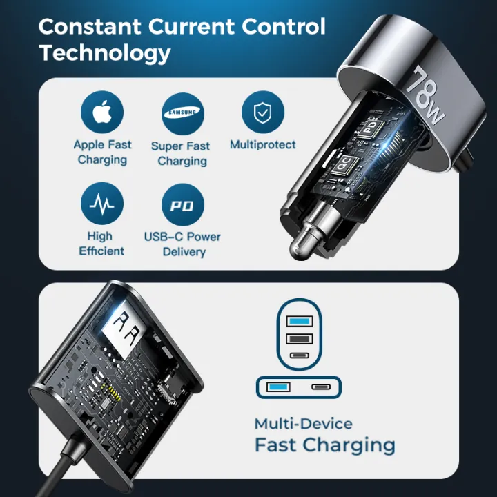 Joyroom%2078W%205-in-1%20Car%20Charger%20Fast%20USB%20C%20Car%20Charger%20PD%203.0%20QC%204.0%203.0%20PPS%2025W%20Type%20C%20Multi%20Car%20Charger%20Adapter%20with%201.5m%20Cable%20-%20Image%205