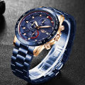 New Arrival LIGE Blue Fashion Stainless Steel Waterproof Quartz Watch.