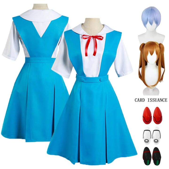 Rei Ayanami Cosplay Costume Asuka Langley Soryu Cosplay Girl Women School Uniform Dresses Wig Hair Clips Halloween Loli Clothing
