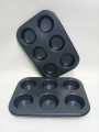 6 Round Non Stick Muffin and Mini Cupcake Mold - Black. 