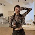 Long Sleeve T-shirts Women Tie-dye Printed Summer Sun-proof Cropped Tops Fashion High Street Gauze Korean Style Chic Teens Retro. 