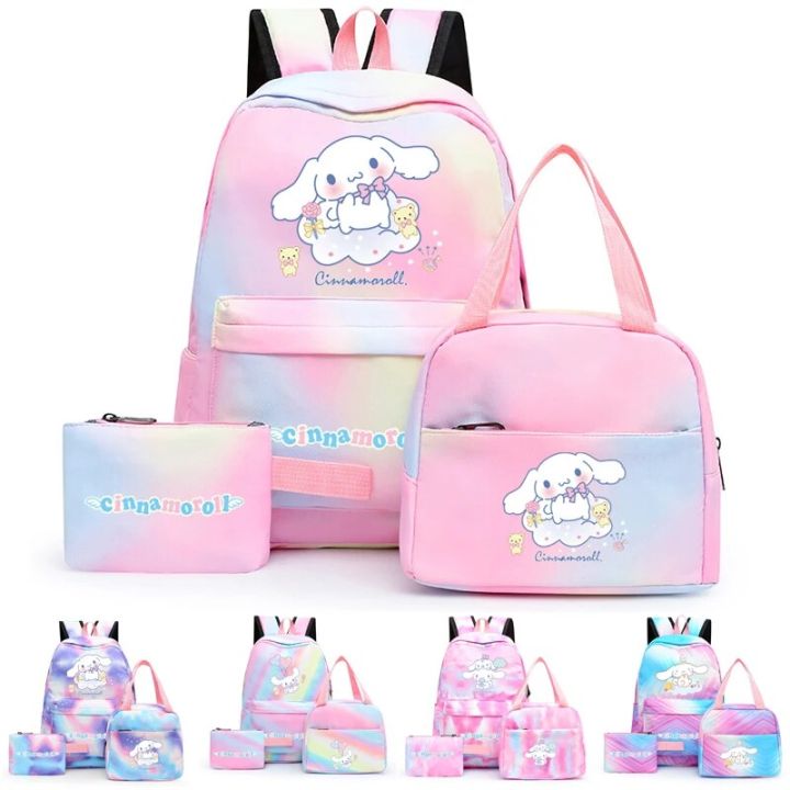 Sanrio Cinnamoroll Student Bag Back To School Backpack 3Pcs/set Anime Backpacks for Boy Girl Child Kawaii Pencil case Lunch Bag