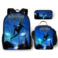 3pcs/set Black Panther Series Children Backpack Pencil Case Crossbody Bag Large Capacity Waterproof Spine Protection Schoolbag.