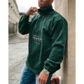 Letter & National Flag Embroidery Long Sleeve Polar Fleece Polo Sweatshirt S-3XL. 