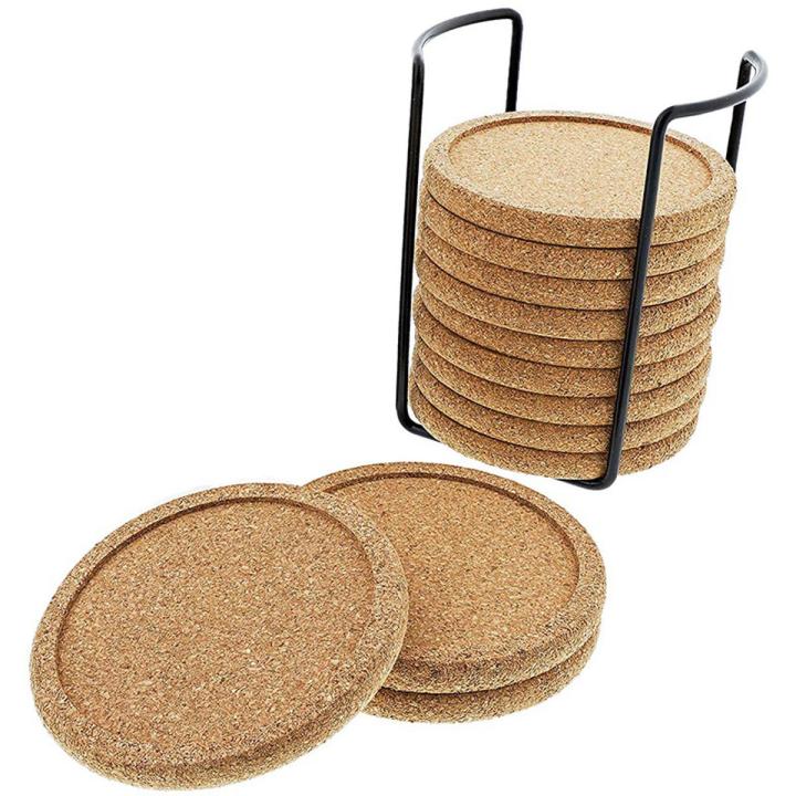 Durable Cork Coasters with Lip for Drinks Absorbent Thick Rustic Saucer with Holder Heat & Water Resistant  Reusable Natural Round Coasters for Bar Glass Cup Table