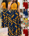T9042 Amazon AliExpress 2023 Summer New European and American Temperament Commuter Digital Printed Long Dress.