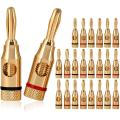 BRADOO-Banana Plugs Open Screw 24K Gold Plated Plugs Audio Jack Connector for Speaker Stereo Cable, 24-Pack (12 Red, 12 Black).