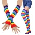 Striped Over the Knee Socks Set Women Girls Stocking Long Socks Arm Sleeve Cover Warm Knee Socks Gloves Christmas Cosplay Casual. 