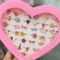 10Pcs Cute Cartoon Kids Rings Kawaii Korean Children Girls Enamel Flower Crown Finger Ring Child Jewelry. 
