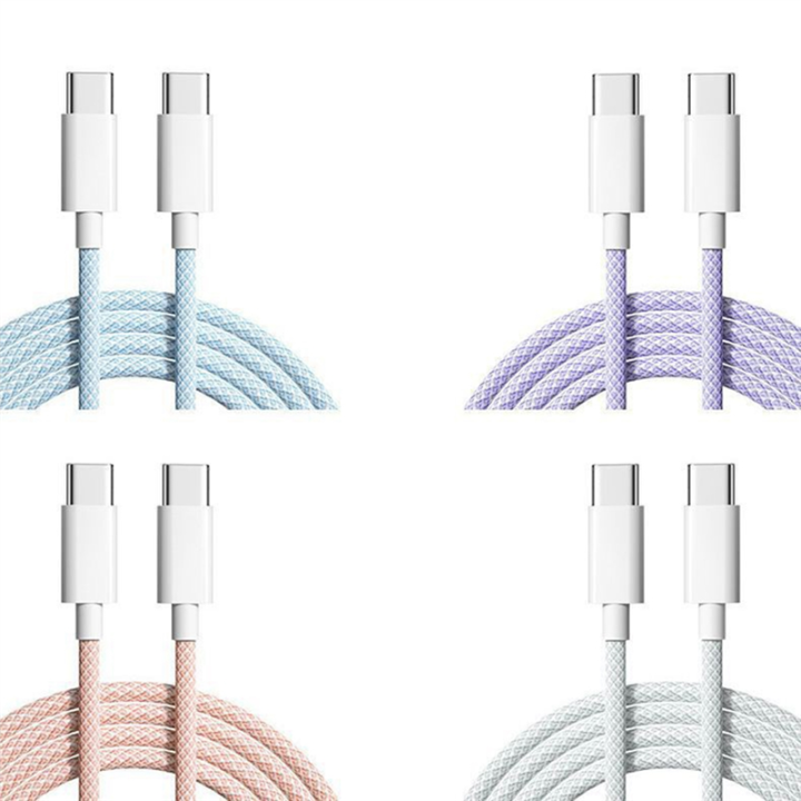 For%2015%20Macaron%20Data%20Cable%20Dual%20Type-C%20Fast%20Charging%20Braided%20Data%20Cable%20C%20to%20C%2060W%20100cm%20Charging%20Cable,Gray%20White%20Easy%20to%20Use%20-%20Image%203