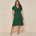 DOIB Women Plus Size Dress Gree White Polka Dot V Neck Sashes Large Size Dress 2020 Summer Split Oversize Female Dress 4XL. 