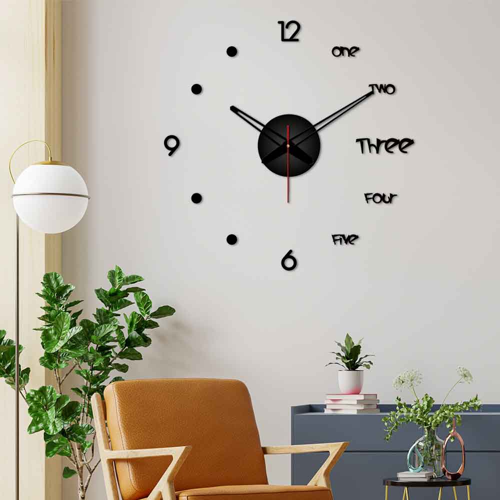 Large DIY Wall Clock Frameless 3D Mirror Wall Clock for Living Room Home Office Decoration Stickers