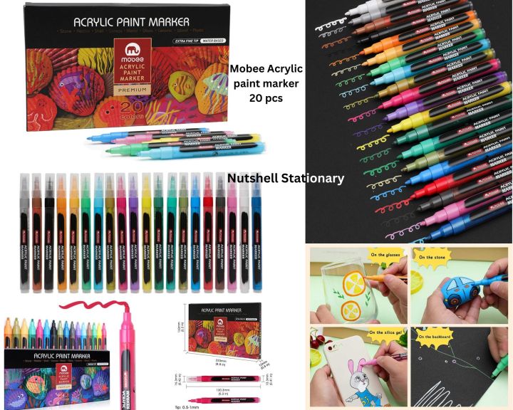 Mobee Acrylic Paint pens| Set of 20 Kids Friendly, Quick Dry