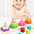 Cute Baby Kids 4-Column Geometric Blocks Stacking Shape Matching Puzzle Game Education Study Toy.