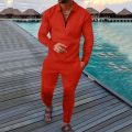 Men's Polo Suit Fashion Men Casual Set Autumn Solid Color V-neck Zipper Long Sleeve POLO Shirt+Pockets Pants Two Pieces Set Men.
